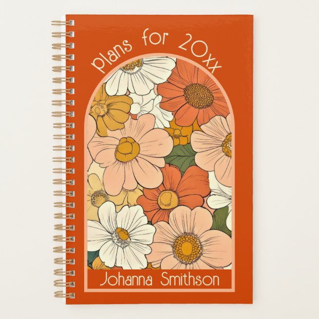 Retro Orange Groove Floral Small Planner Planer (Vorderseite)