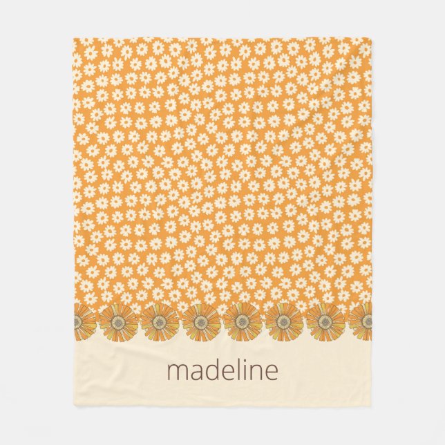 Retro Orange Groovy Fleoral Blanket Fleecedecke (Vorderseite)
