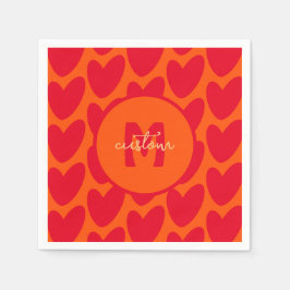 Retro Orange Groovy Red Hearts Name über Monogramm Serviette