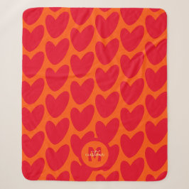 Retro Orange Groovy Red Hearts Name über Monogramm Sherpadecke