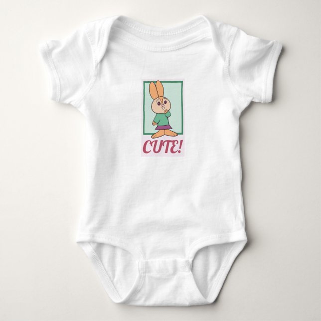 Retro Orange, Grün und Rosa Niedliches Kaninchen Baby Strampler (Vorderseite)