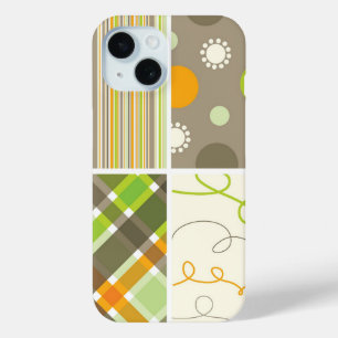 Retro orange grünes kariertes Muster punktiert iPhone 15 Hülle