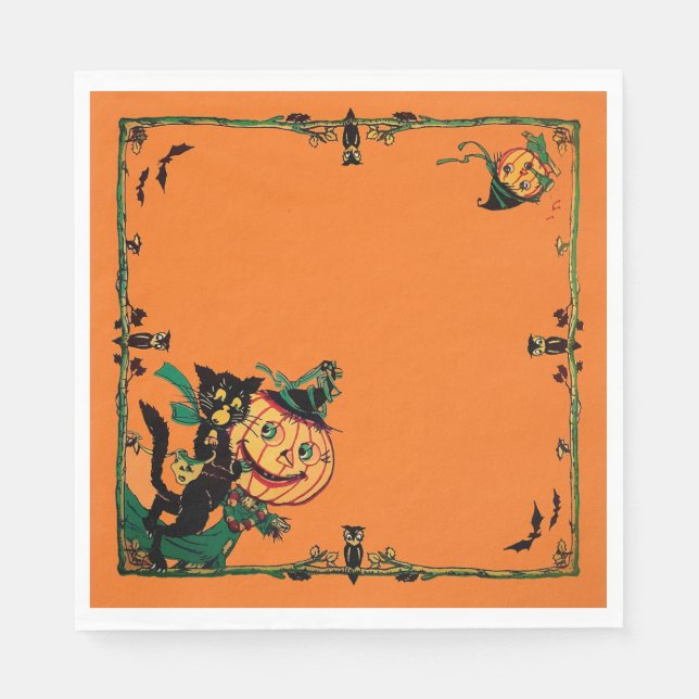 Retro Orange Halloween  Serviette (Vorderseite)