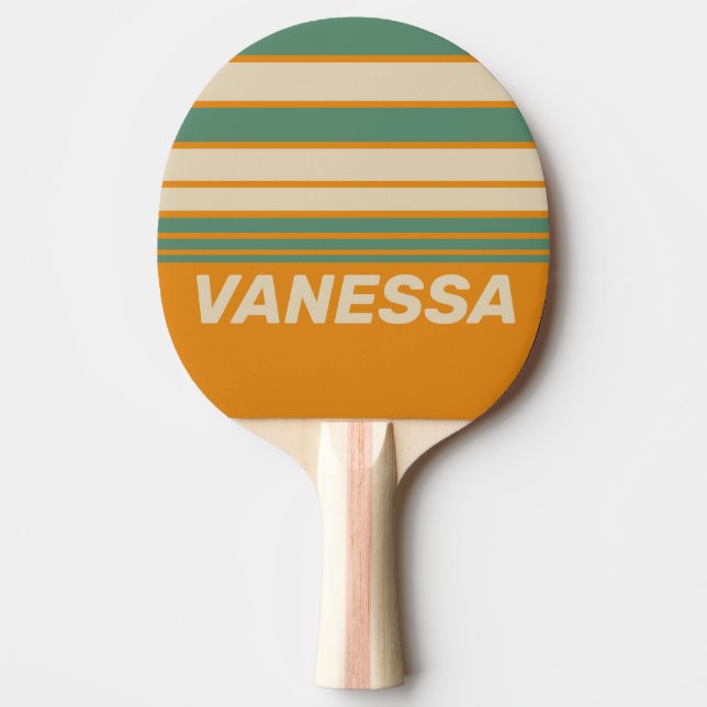 Retro Orange Horizon Striping with Name Tischtennis Schläger (Vorderseite)