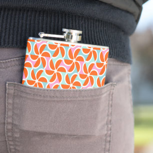 Retro orange Keil-Muster Flachmann