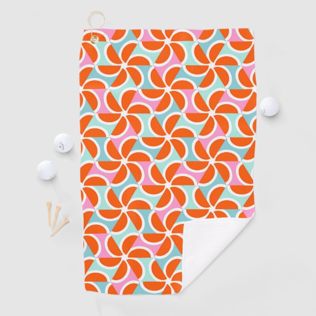 Retro orange Keil-Muster Golfhandtuch (Insitu)