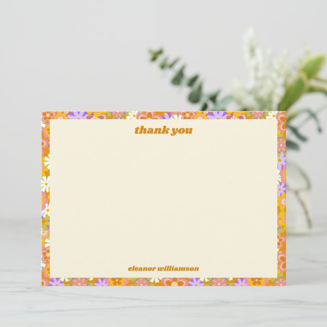 Retro Orange Lila Floral Custom Brautparty Dankeskarte (Stehend Vorderseite)
