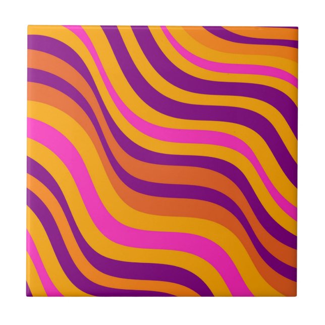 Retro Orange Lila Wavy Strip Moderner Abstrakter Fliese (Vorderseite)