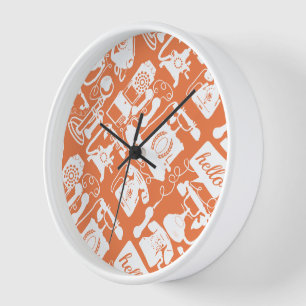 Retro Orange oder Telefonmuster in beliebiger Farb Uhr