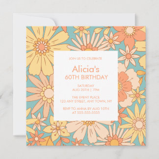 Retro Orange Peach Botanical Green 60. Geburtstag Einladung