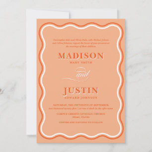 Retro Orange Peach Squiggle Curves Wavy Wedding Einladung
