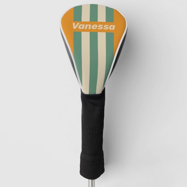 Retro Orange Pin Stripes with Name Golf Headcover (Vorderseite)
