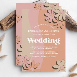 Retro Orange Pink Groovy Blume Hochzeit Einladung