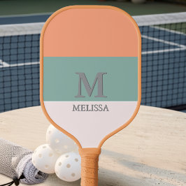 Retro Orange Pink Grüne Streifen Monogramm Name Pickleball Schläger