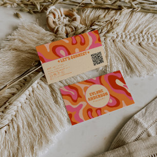 Retro Orange Pink QR-Code Groovy Trendige Farbige Visitenkarte