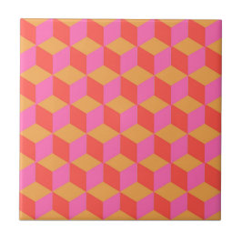 Retro Orange Pink Square Cube Geometrie Muster Fliese