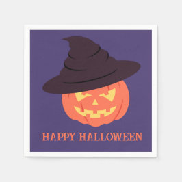 Retro Orange Pumpkin Happy Halloween Napkins Serviette