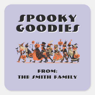 Retro Orange＆Purple Spooky Goodies Halloween Quadratischer Aufkleber