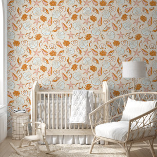 Retro Orange & Red Nautical Seashell Tapete