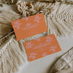 Retro Orange Rosa 70er Jahre Groovy Floral Boho Mä Visitenkarte