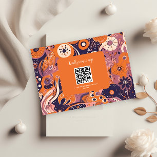 Retro orange rosafarben pink lila groovy Hochzeit RSVP Karte