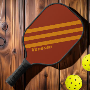 Retro Orange Rost Drei Streifen mit Name Pickleball Schläger