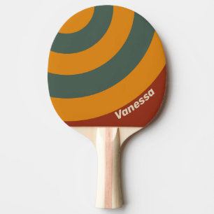 Retro Orange Rost Kreis Streifen mit Name Tischtennis Schläger