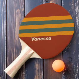 Retro Orange Roststreifen mit Namen Tischtennis Schläger