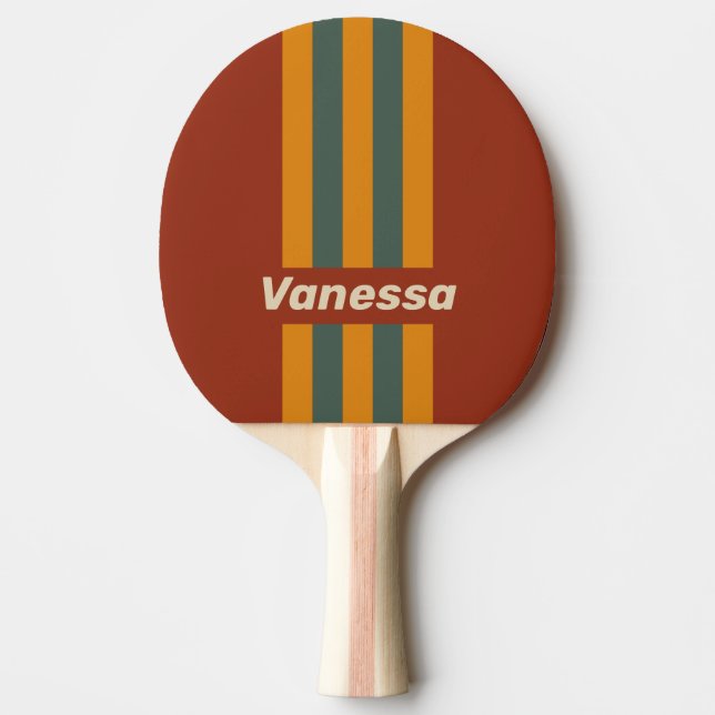 Retro Orange Rust Pin Stripes with Name Tischtennis Schläger (Vorderseite)