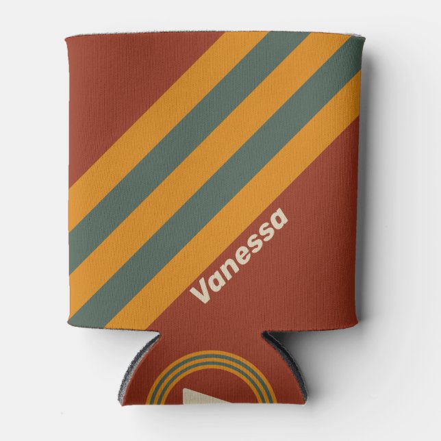Retro Orange Rust Stripes with Name Dosenkühler (Vorderseite)