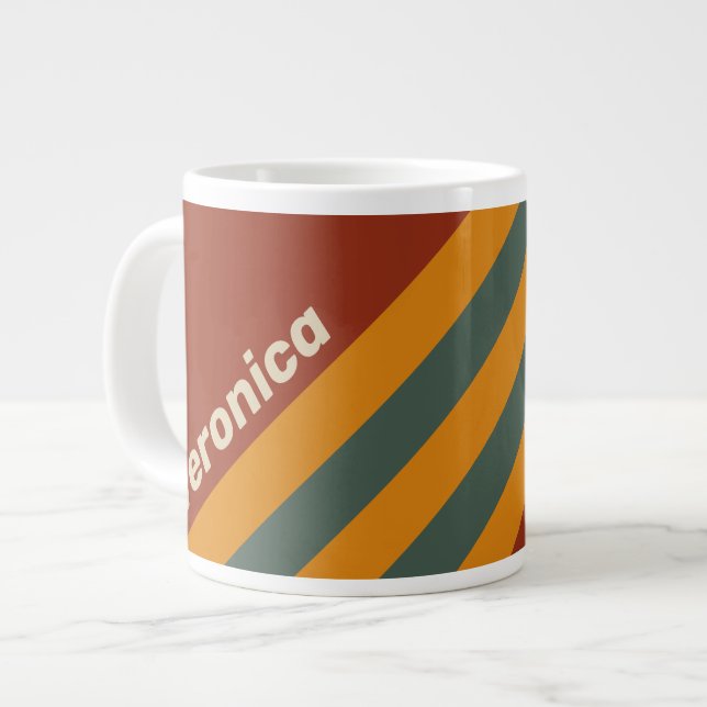 Retro Orange Rust Stripes with Name Jumbo-Tasse (Vorderseite Links)