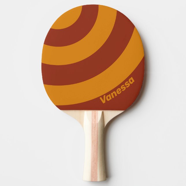 Retro Orange Rust Three Circle Stripe with Name Tischtennis Schläger (Vorderseite)