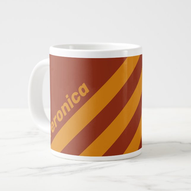 Retro Orange Rust Three Stripes with Name Jumbo-Tasse (Vorderseite Links)