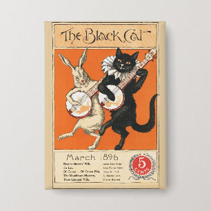 Retro Orange Schwarze Katze Weißes Kaninchen Banjo Button