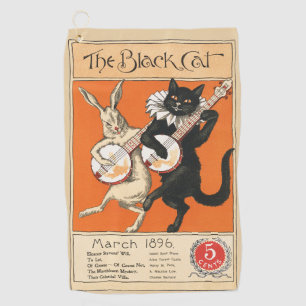 Retro Orange Schwarze Katze Weißes Kaninchen Banjo Golfhandtuch
