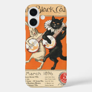 Retro Orange Schwarze Katze Weißes Kaninchen Banjo iPhone 16 Hülle