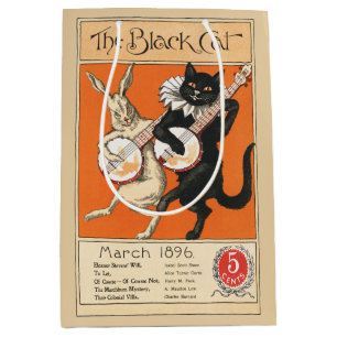 Retro Orange Schwarze Katze Weißes Kaninchen Banjo Mittlere Geschenktüte
