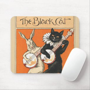 Retro Orange Schwarze Katze Weißes Kaninchen Banjo Mousepad