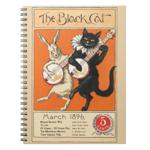 Retro Orange Schwarze Katze Weißes Kaninchen Banjo Notizblock