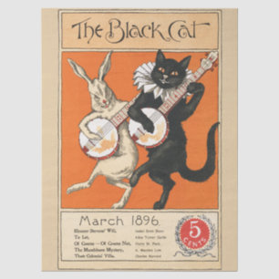 Retro Orange Schwarze Katze Weißes Kaninchen Banjo Seidenpapier
