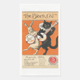 Retro Orange Schwarze Katze Weißes Kaninchen Banjo Serviette