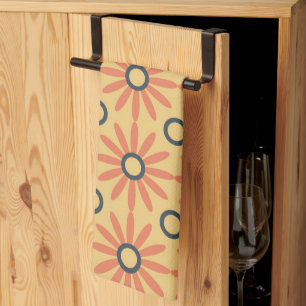Retro Orange & Schwarzes Süßes Abstraktes Florales Geschirrtuch
