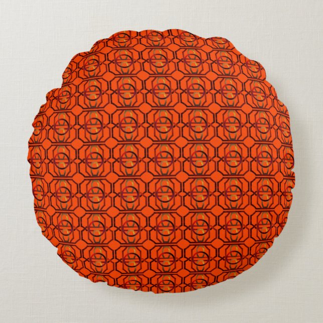 Retro orange Siebzigerjahre Rundes Kissen (Vorderseite)