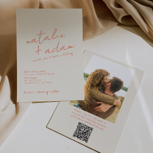Retro Orange Spaß Whimsical QR-Code Foto Hochzeit Einladung