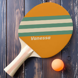 Retro Orange Streifen mit Namen Tischtennis Schläger