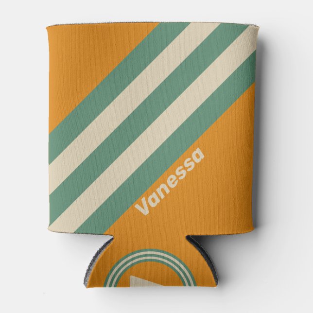 Retro Orange Stripes with Name Dosenkühler (Vorderseite)