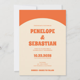 Retro Orange Terracotta Groovy Foto Hochzeit Einladung