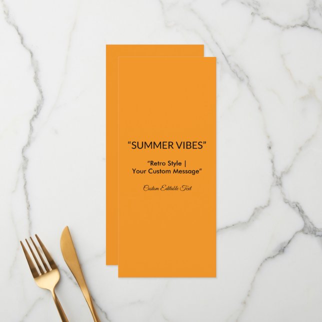 Retro Orange Texture – Summer Vibes Art Menükarte (Vorderseite/Rückseite Beispiel)