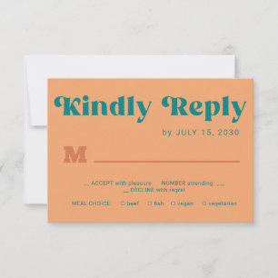 Retro orange türkise einfache Typografie Hochzeit RSVP Karte