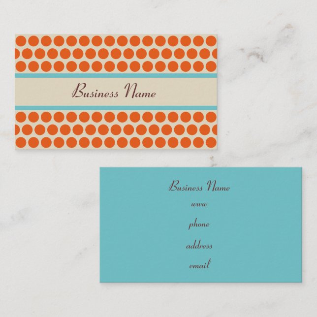 Retro Orange Turquoise Polka Dots Business Cards Visitenkarte (Vorne/Hinten)